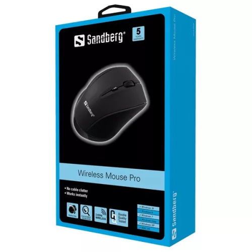 Sandberg Egér Vezeték nélküli - Wireless Mouse Pro (Optikai; 1000-1600DPI; 5 gomb; fekete)