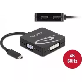   Delock USB-C / Thunderbolt -> DisplayPort 1.2 DVI-I VGA HDMI 2.0 M/F adapter 0.1m fekete