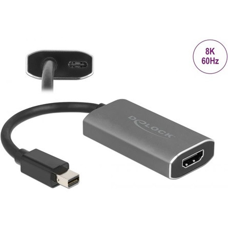 Delock Mini DisplayPort 1.4 -> HDMI 2.0 M/F aktív adapter 0.2m szürke HDR