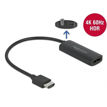 Delock HDMI 2.0 -> DisplayPort 1.2 M/F aktív adapter 0.24m fekete HDR