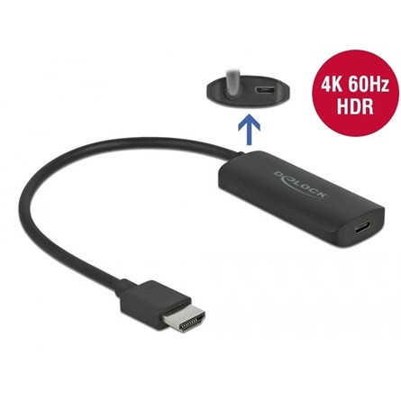 Delock HDMI 2.0 -> USB-C M/F adapter 0.2m fekete DP Alt Mode