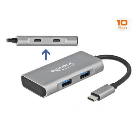 Delock 63260 4-portos USB-C hub szürke 2db USB-C 2db USB-A