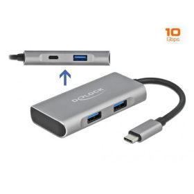   Delock 63261 4-portos USB3.2 Gen 2×1 A USB3.2 Gen 2×1 C hub szürke