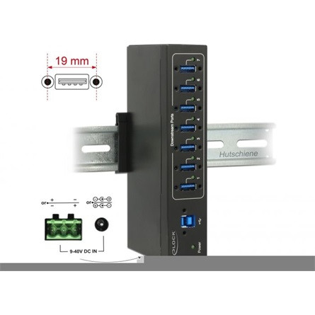 Delock Külső ipari hub 7 x USB 3.0 A-típusú 15 kV ESD védelemmel