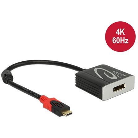 Delock USB-C -> DisplayPort 1.2 M/F adapter 0.2m fekete (DP Alt Mode)