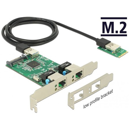 Delock 1Gb/s M.2 2242 Dual RJ45 hálózati adapter low profile