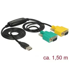   Delock USB-A 2.0 -> 2db Serial RS-232 DB9 M/M adatkábel 1.5m fekete