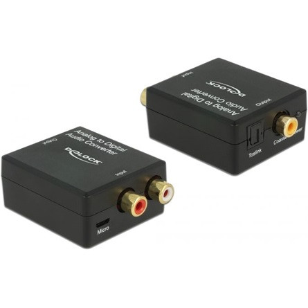 Delock S/PDIF Coaxial Toslink Standard -> USB-B 2.0 micro 2db RCA F/F adapter fekete