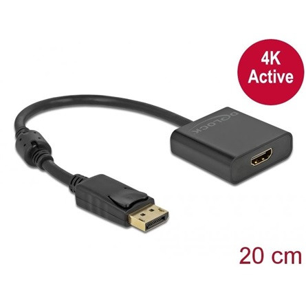 Delock Adapter DisplayPort 1.2-dugós csatlakozó-HDMI-csatlakozóhüvely 4K aktív fekete