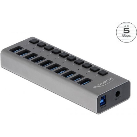 Delock 63670 10-portos USB3.0 hub szürke (külön kapcsolható)