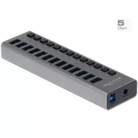   Delock 63738 13-portos USB3.0 hub szürke (külön kapcsolható)
