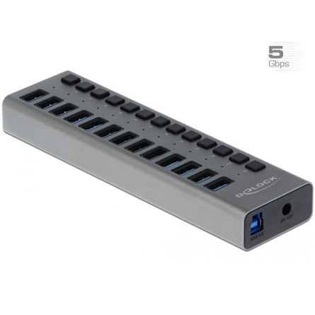 Delock 63738 13-portos USB3.0 hub szürke (külön kapcsolható)