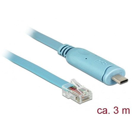 Delock USB-C -> Serial RS-232 RJ45 M/M adatkábel 3m kék