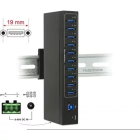   Delock Külső ipari hub 10 x USB 3.0 A-típusú 20 kV ESD védelemmel