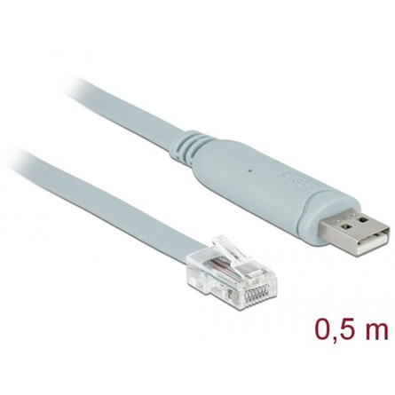 Delock USB-A 2.0 -> Serial RS-232 RJ45 M/M adatkábel 0.5m szürke