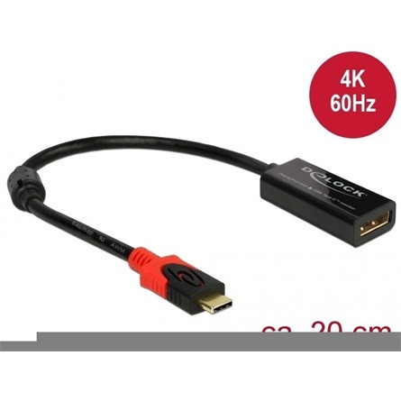 Delock USB-C -> DisplayPort 1.2 M/F adapter 0.2m fekete