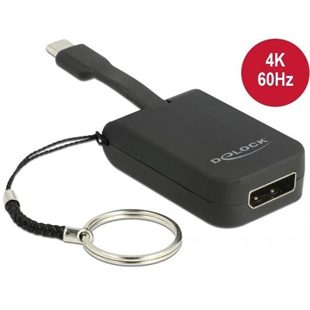 Delock Key Chain USB-C -> DisplayPort 1.2 M/F adapter 0.1m fekete