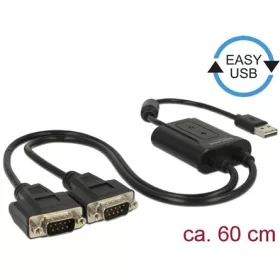  Delock USB-A 2.0 -> 2db Serial RS-232 DB9 M/M adatkábel 0.6m fekete