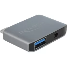   Delock USB-C -> Jack stereo 3,5mm (4pin) USB-A 3.0 M/F adapter szürke