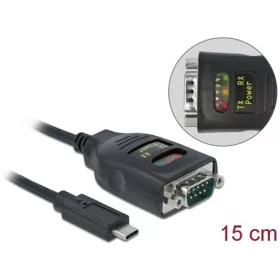   Delock USB-C -> Serial RS-232 DB9 M/M adapter 0.15m fekete 15kV ESD védelemmel