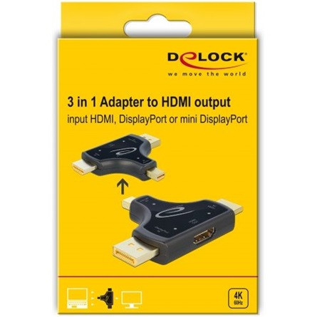 Delock HDMI 2.0 Displayport Displayport mini -> HDMI 2.0 M/F adapter fekete
