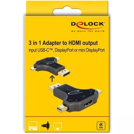 Delock USB-C Displayport DisplayPort mini -> HDMI 2.0 M/F adapter fekete