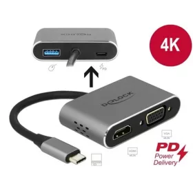   Delock USB-C -> HDMI VGA USB-A 3.0 USB-C M/F adapter szürke (USB-C OUT csak töltésre)