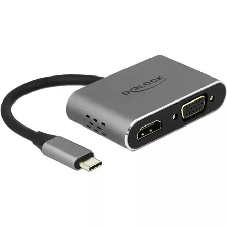 Delock USB-C -> HDMI VGA USB-A 3.0 USB-C M/F adapter szürke (USB-C OUT csak töltésre)
