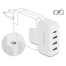   Delock USB-C -> USB-C 3db USB-A 2.0 M/F tápadapter fehér QC 3.0, PD 3.0, BC 1.2