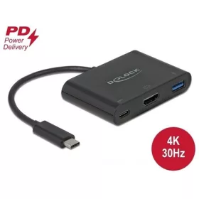   Delock USB-C / Thunderbolt -> HDMI 1.4 USB-C USB-A 2.0 M/F adapter 0.15m fekete DP Alt Mode; PD 2.0 60W