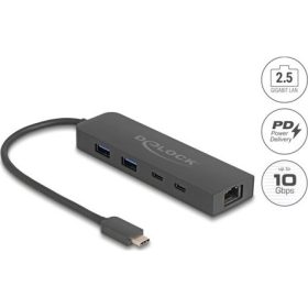   Delock 10 Gbps USB hub 2,5 Gigabit LAN porttal és PD 85 Watt