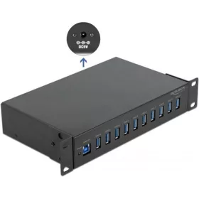  Delock 64112 Industrial 10-portos 10" USB3.0 hub fekete (5V/4A/16W)