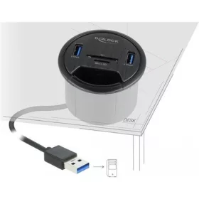   Delock 64152 4-portos USB3.0 hub fekete (asztalba szerelhető; microSD/SD)