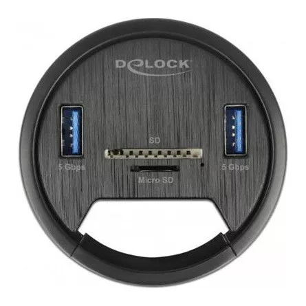 Delock 64152 4-portos USB3.0 hub fekete (asztalba szerelhető; microSD/SD)