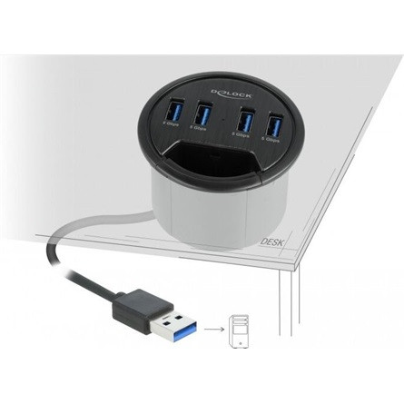 Delock 64153 4-portos USB3.0 hub fekete (asztalba szerelhető)