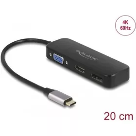   Delock USB-C / Thunderbolt -> DisplayPort 1.2 HDMI 2.0 VGA M/F adapter 0.2m fekete
