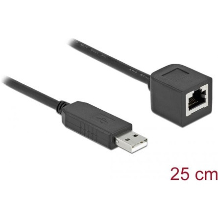 Delock 64162 USB-A 2.0 -> Serial RS-232 RJ45 M/F adatkábel 0.25m fekete FTDI chipset