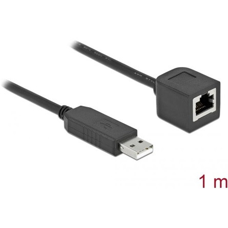 Delock 64164 USB-A 2.0 -> Serial RS-232 RJ45 M/F adatkábel 1m fekete FTDI chipset