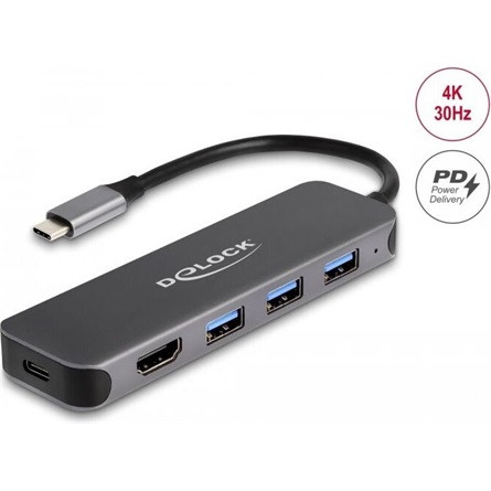 Delock 64171 5-portos USB-C USB3.0 HDMI hub szürke