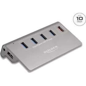   Delock USB 10 Gbps Hub 4 A-típusú USB porttal + 1 gyorstöltő porttal beleértve a tápellátást