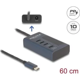   Delock USB 10 Gbps hub 4 db. USB Type-C  porttal, amelyből 3 adat csatlakoztatási felület és egy adat és 20 Watt-os PD t