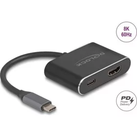   Delock USB-C -> HDMI 2.1 USB-C M/F adapter 0.1m fekete DP Alt Mode, Power Delivery 100W