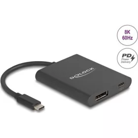   Delock USB-C / Thunderbolt -> DisplayPort 1.4 USB-C PD M/F adapter 0.13m fekete DP Alt Mode, 60W