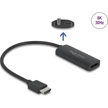 Delock HDMI 2.0 -> DisplayPort 1.4 M/F aktív adapter 0.18m fekete