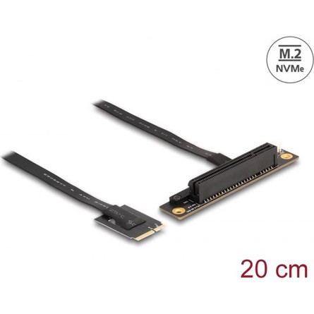 Delock M.2 A+E -> PCIe x8 M/F adapter 0.2m fekete 90°