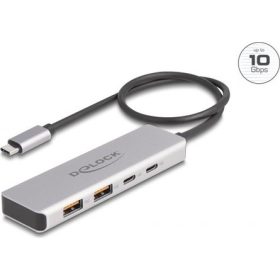   Delock USB 10 Gbps USB Type-C  hub 2 x A-típusú USB csatlakozóval és 2 x USB Type-C  csatlakozóval, valamint egy 35 cm h