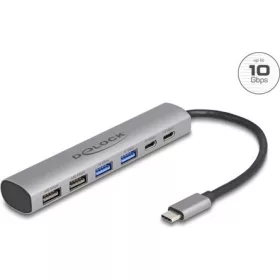   Delock 6 portos USB hub 4 x A-típusú USB anyával és 2 x USB Type-C  anya csatlakozóval