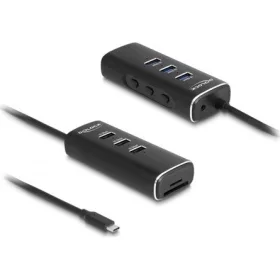   Delock 3 portos USB 10 Gbps hub, SD és Micro-SD kártyaolvasóval USB Type-C , 60 cm hosszú kábellel és portokhoz tartozó