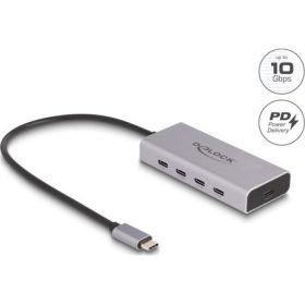   Delock USB 10 Gbps USB Type-C  hub 4 x USB Type-C  anya csatlakozóval és 1 x USB Type-C  PD 85 wattos csatlakozóval, 30