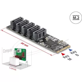 Delock Vezérlő M.2 2280 kulcs B+M apa - 5 x SATA